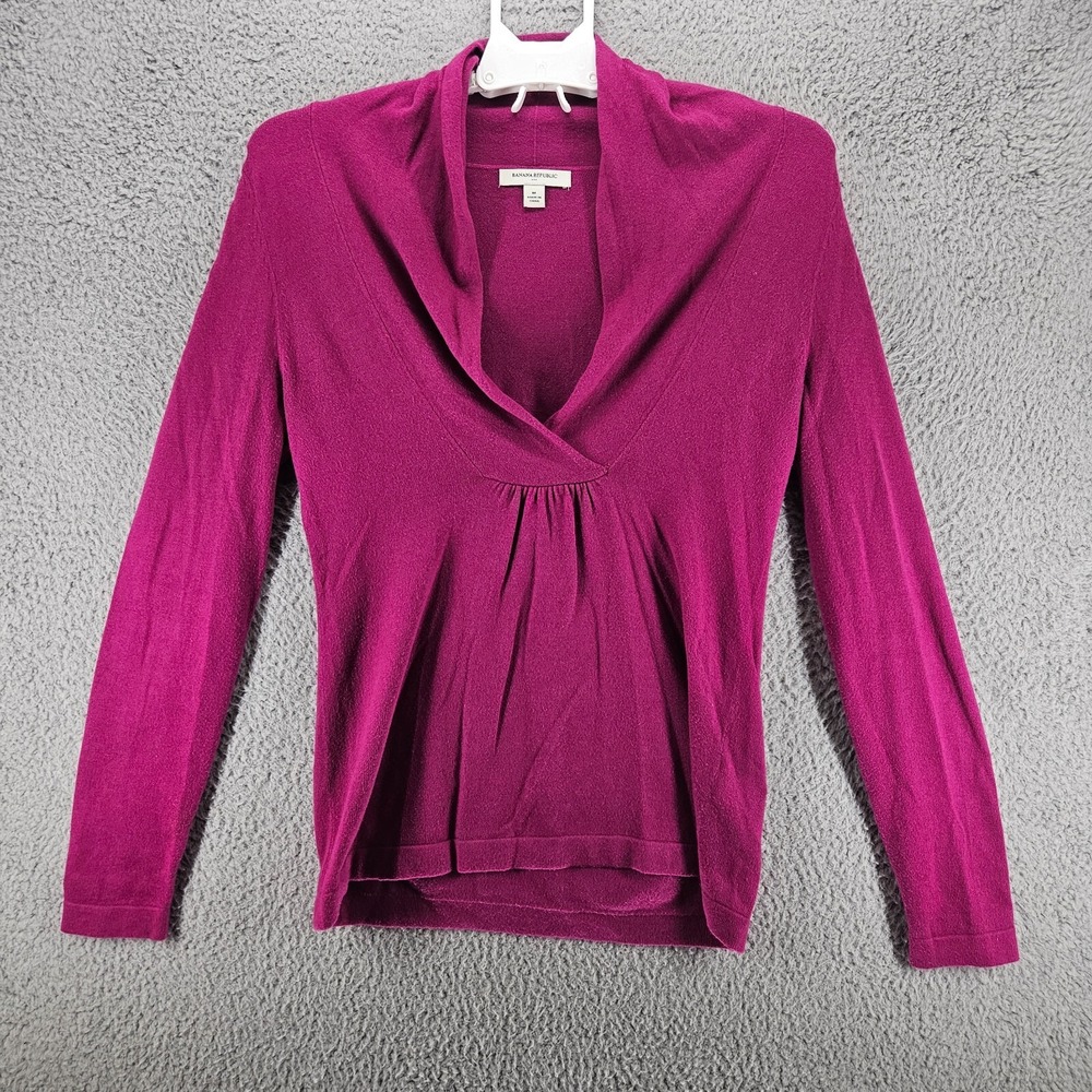Banana Republic Women's Medium V Neck Top Long‎ Sleeve Knit Purple - Pink M